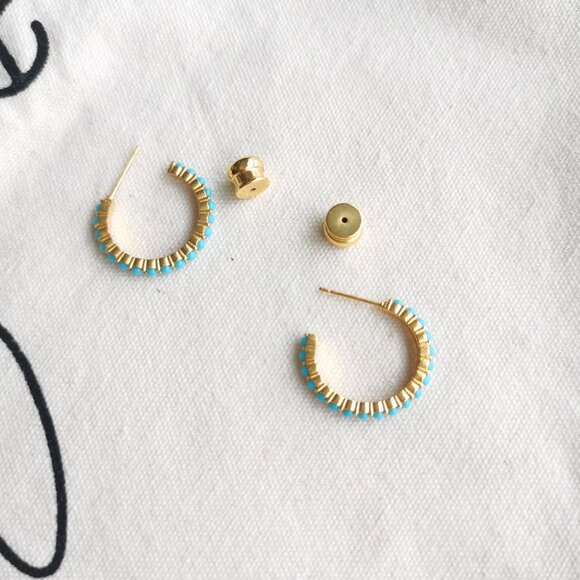 Julie Vos Small Hoop Earrings - Juliet - Turquoise Blue Gold - Picture 4 of 5